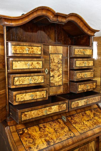 18th Century Baroque Secretaire Writing Cabinet Nutwood Germany ca 1770