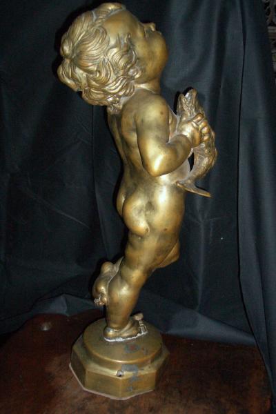 18th Century Bronze Sculpture of a child Putto with Dolphin