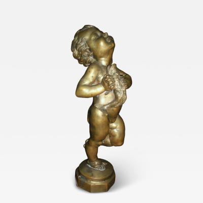 18th Century Bronze Sculpture of a child Putto with Dolphin