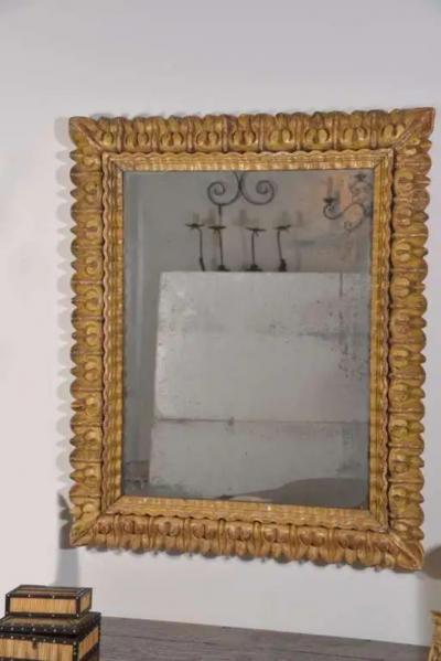 18th Century Carved Giltwood Italian Mirror with Original Glass