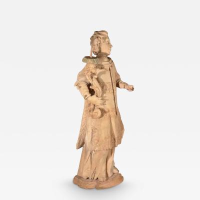 18th Century Carved Wooden Statue of a Torch Bearer