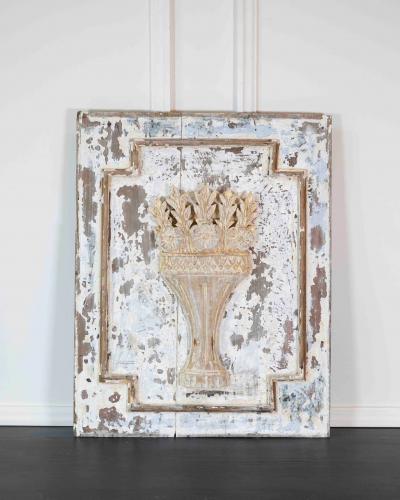 18th Century Carved and Painted Wooden Panel