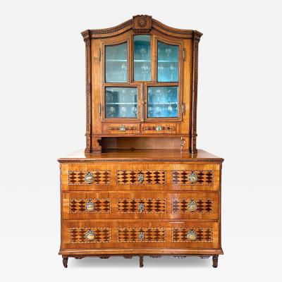 18th Century Cherrywood Vitrine Buffet Commode Inlayed Carved AT ca 1790