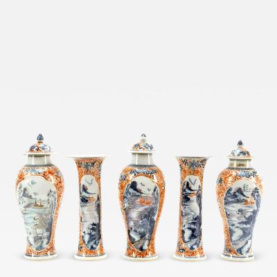 18th Century Chinese Export Porcelain Garniture of Five Vases Covers