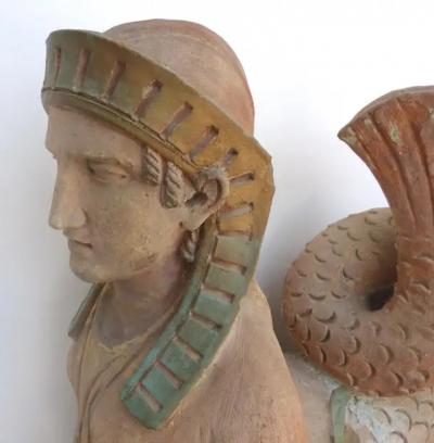 18th Century Continental Terracotta Egyptian Revival Sphinxes a Matched Pair
