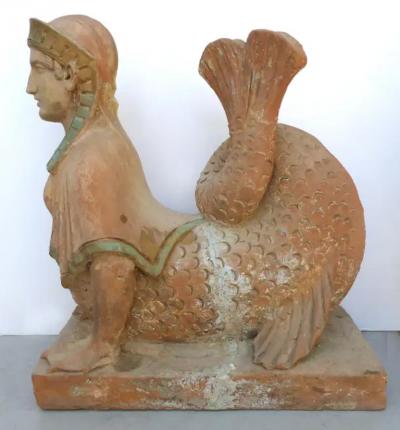 18th Century Continental Terracotta Egyptian Revival Sphinxes a Matched Pair