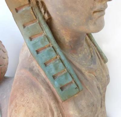 18th Century Continental Terracotta Egyptian Revival Sphinxes a Matched Pair