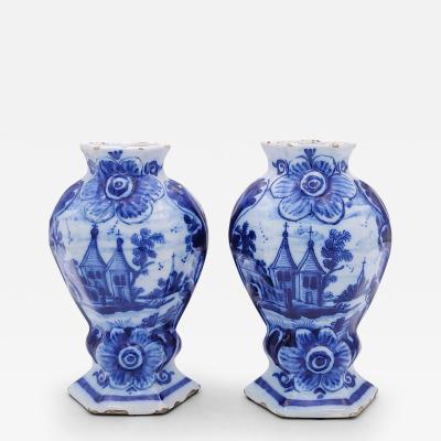 18th Century Delft Pair of Urns circa 1780