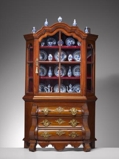 18th Century Dutch Mahogany Cabinet with Kangxi Miniatures