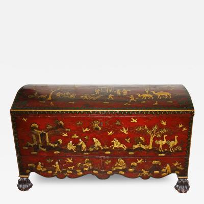 18th Century English Chinese Export Lacquer Gilt Chinoiserie Cassone