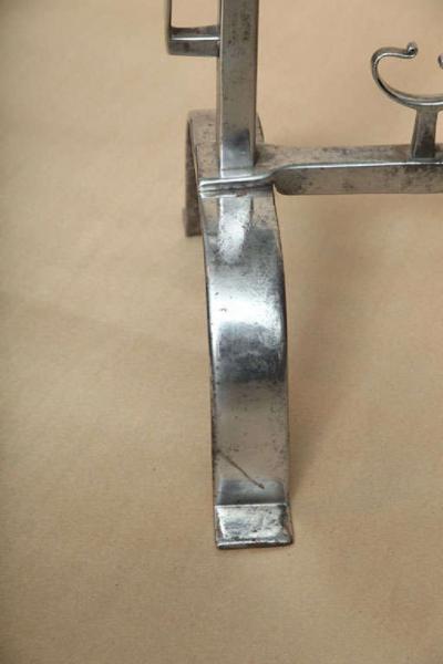 18th Century English Folk Art Andirons in Polished Steel