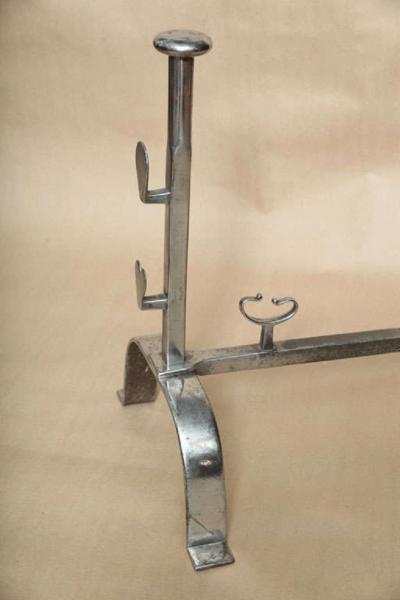 18th Century English Folk Art Andirons in Polished Steel