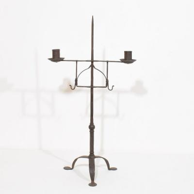 18th Century English Hand Forged Iron Candleholder