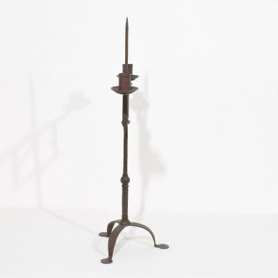 18th Century English Hand Forged Iron Candleholder