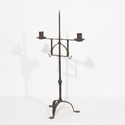 18th Century English Hand Forged Iron Candleholder
