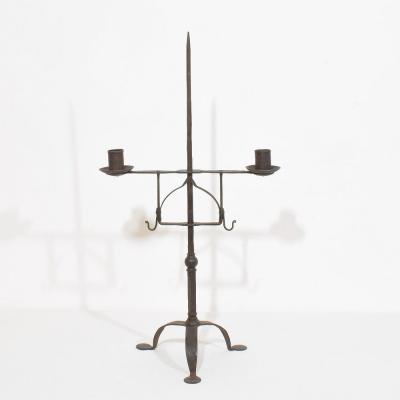 18th Century English Hand Forged Iron Candleholder