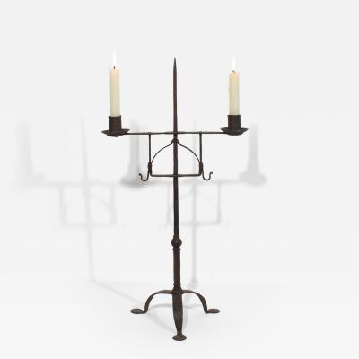 18th Century English Hand Forged Iron Candleholder