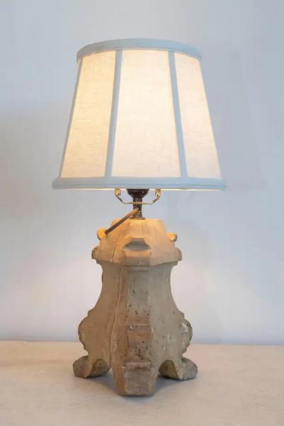 18th Century French Baroque Carved Wood Altar Candlestick Lamp