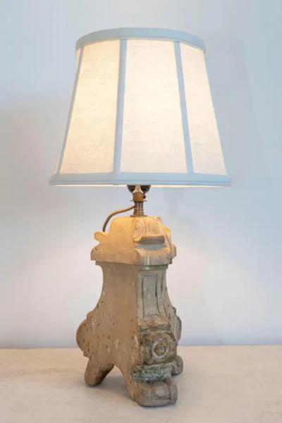 18th Century French Baroque Carved Wood Altar Candlestick Lamp