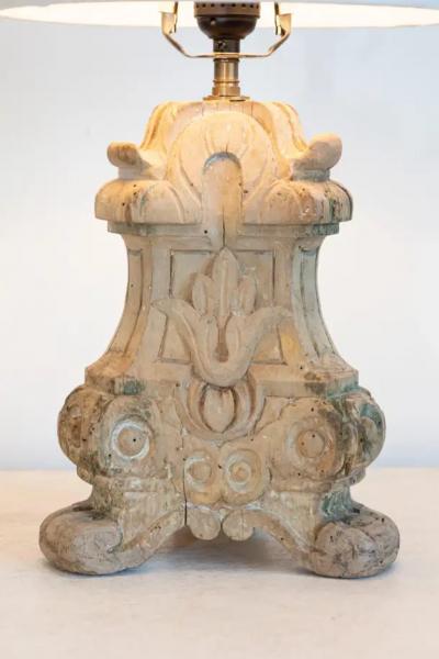 18th Century French Baroque Carved Wood Altar Candlestick Lamp