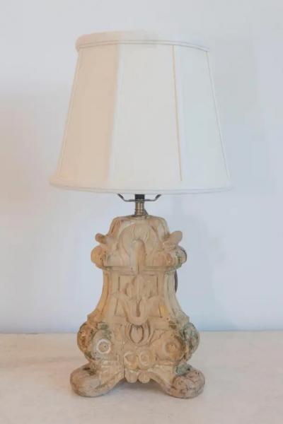 18th Century French Baroque Carved Wood Altar Candlestick Lamp
