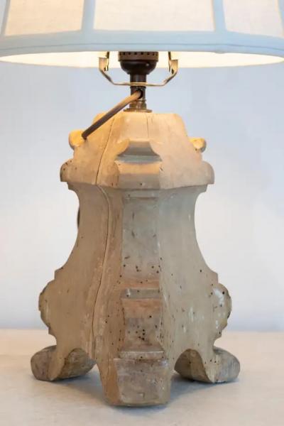 18th Century French Baroque Carved Wood Altar Candlestick Lamp