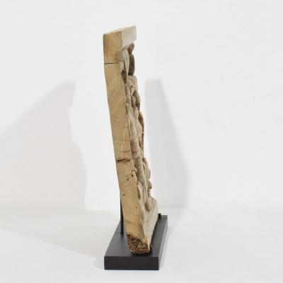 18th Century French Carved Oak Panel Depicting An Angel On An Acanthus Curl