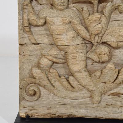 18th Century French Carved Oak Panel Depicting An Angel On An Acanthus Curl