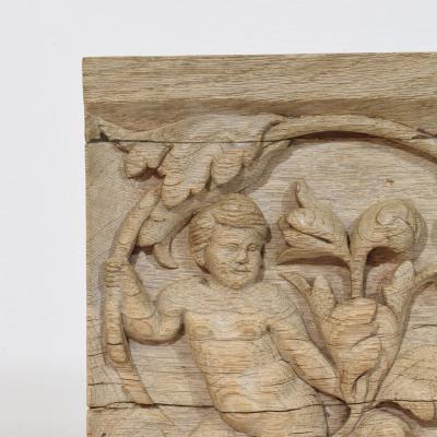 18th Century French Carved Oak Panel Depicting An Angel On An Acanthus Curl