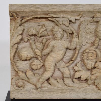 18th Century French Carved Oak Panel Depicting Two Angels And An Eagle