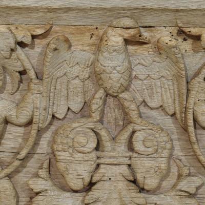 18th Century French Carved Oak Panel Depicting Two Angels And An Eagle