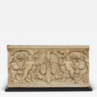 18th Century French Carved Oak Panel Depicting Two Angels And An Eagle