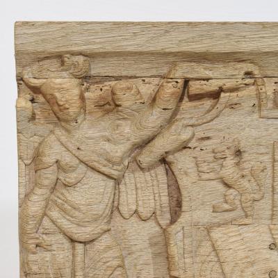 18th Century French Carved Oak Panel Depicting Two Angels With Coat Of Arms