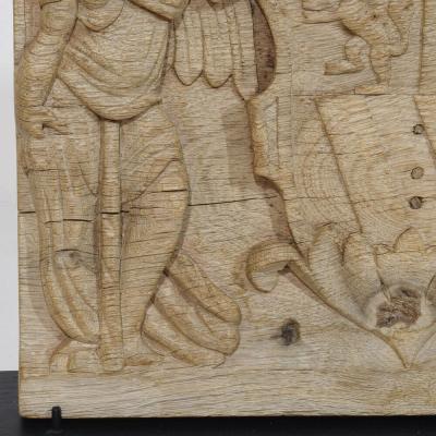 18th Century French Carved Oak Panel Depicting Two Angels With Coat Of Arms