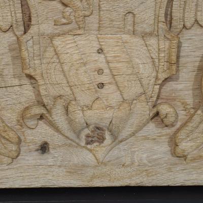18th Century French Carved Oak Panel Depicting Two Angels With Coat Of Arms