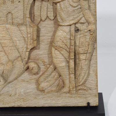 18th Century French Carved Oak Panel Depicting Two Angels With Coat Of Arms