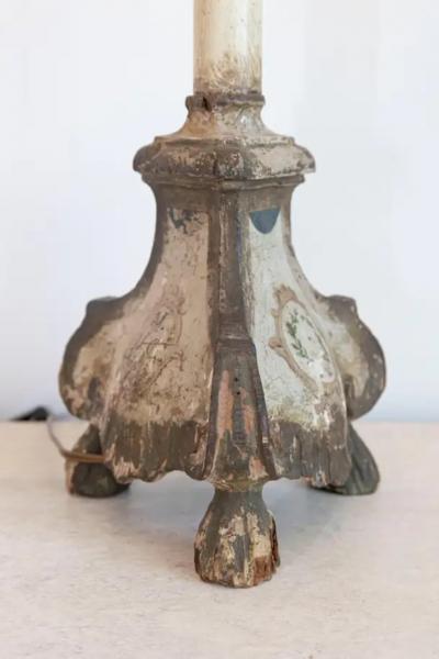 18th Century French Louis XVI Painted and Giltwood Altar Candlestick Lamp