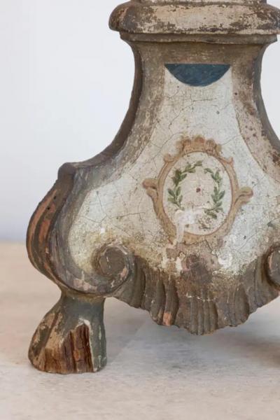 18th Century French Louis XVI Painted and Giltwood Altar Candlestick Lamp