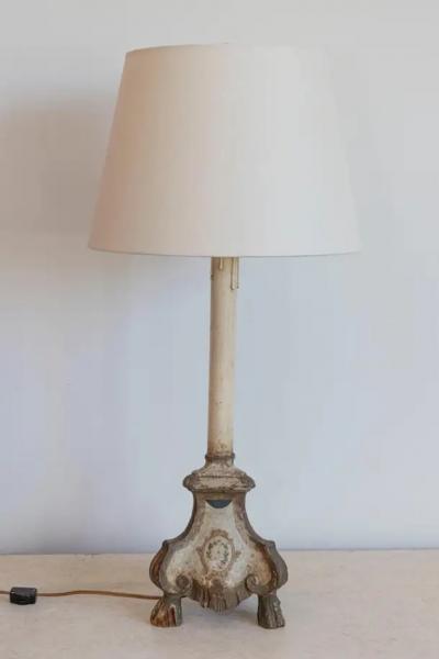 18th Century French Louis XVI Painted and Giltwood Altar Candlestick Lamp