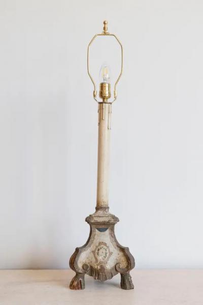 18th Century French Louis XVI Painted and Giltwood Altar Candlestick Lamp