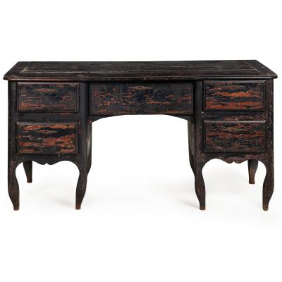 18th Century French Provincial Black Painted Mazarin Pedestal Desk