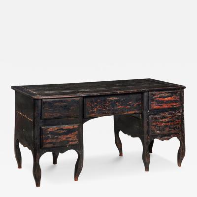 18th Century French Provincial Black Painted Mazarin Pedestal Desk