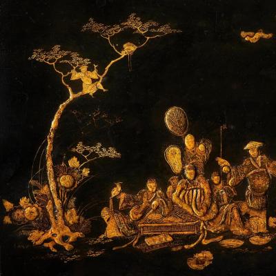 18th Century George I Domed Topped Japanned Chinoiserie Falconry Box circa 1710