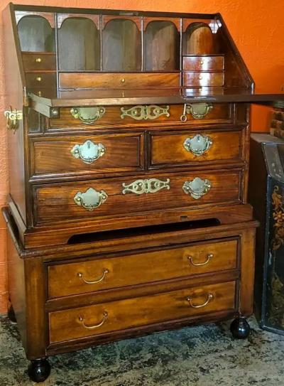 18th Century George II Miniature Campaign Bureau Chest on Later Chest Stand