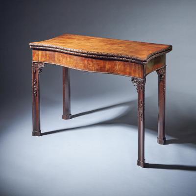18th Century George III Carved Mahogany Serpentine Concertina Action Card Table