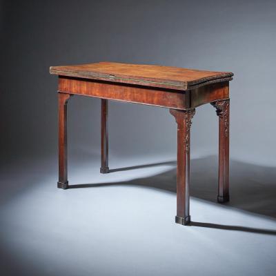 18th Century George III Carved Mahogany Serpentine Concertina Action Card Table