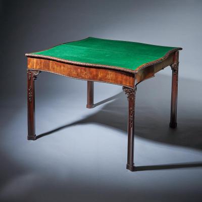 18th Century George III Carved Mahogany Serpentine Concertina Action Card Table