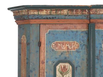 18th Century German Bavarian Blue Painted Antique Kas Armoire Cabinet