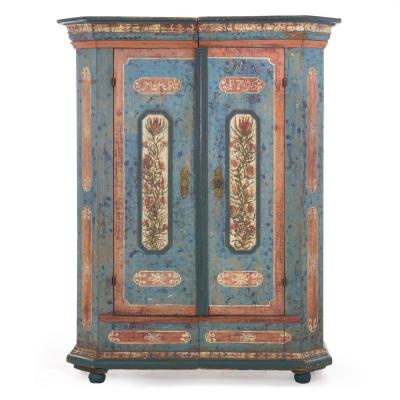 18th Century German Bavarian Blue Painted Antique Kas Armoire Cabinet