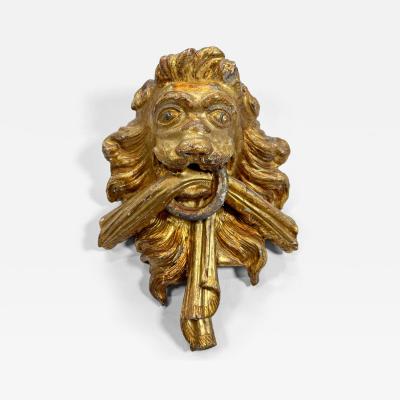 18th Century Giltwood Lion Head Decorative Element